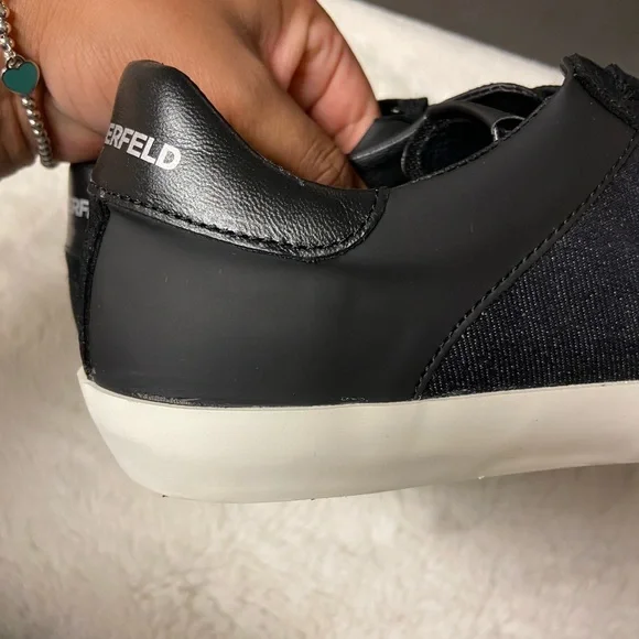 New 9.5 Karl Lagerfeld men’s denim/leather/suede sneakers - Picture 6 of 13